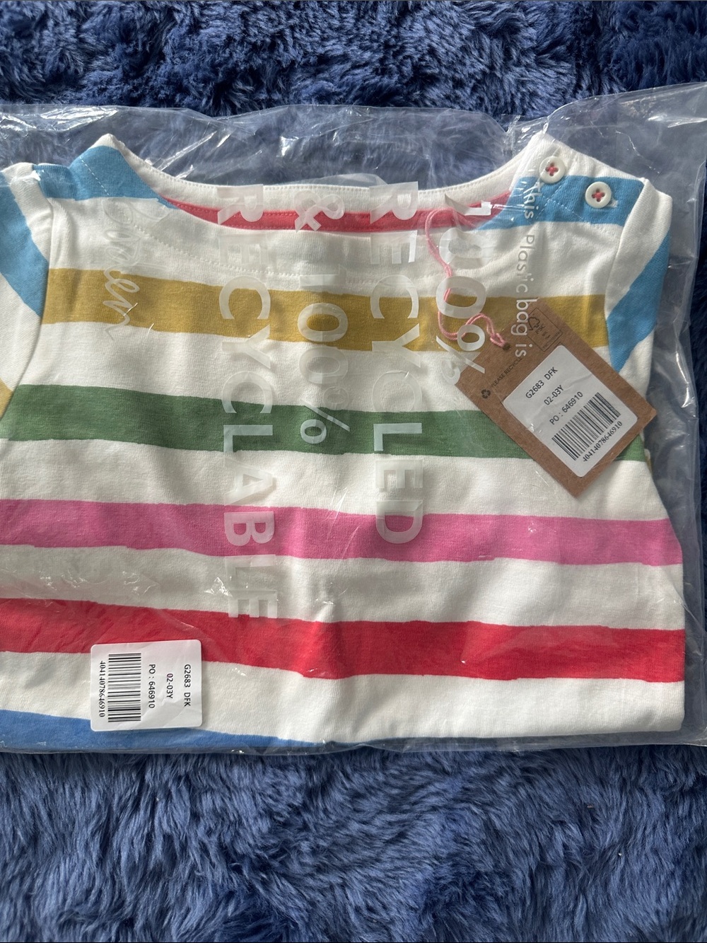 Mini Boden Rainbow Stripe Long-Sleeve Tee - White, Blue, Gold, Green, Pink, Red